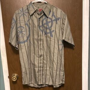 Men's Hilfiger Denim tan and blue button up shirt size L